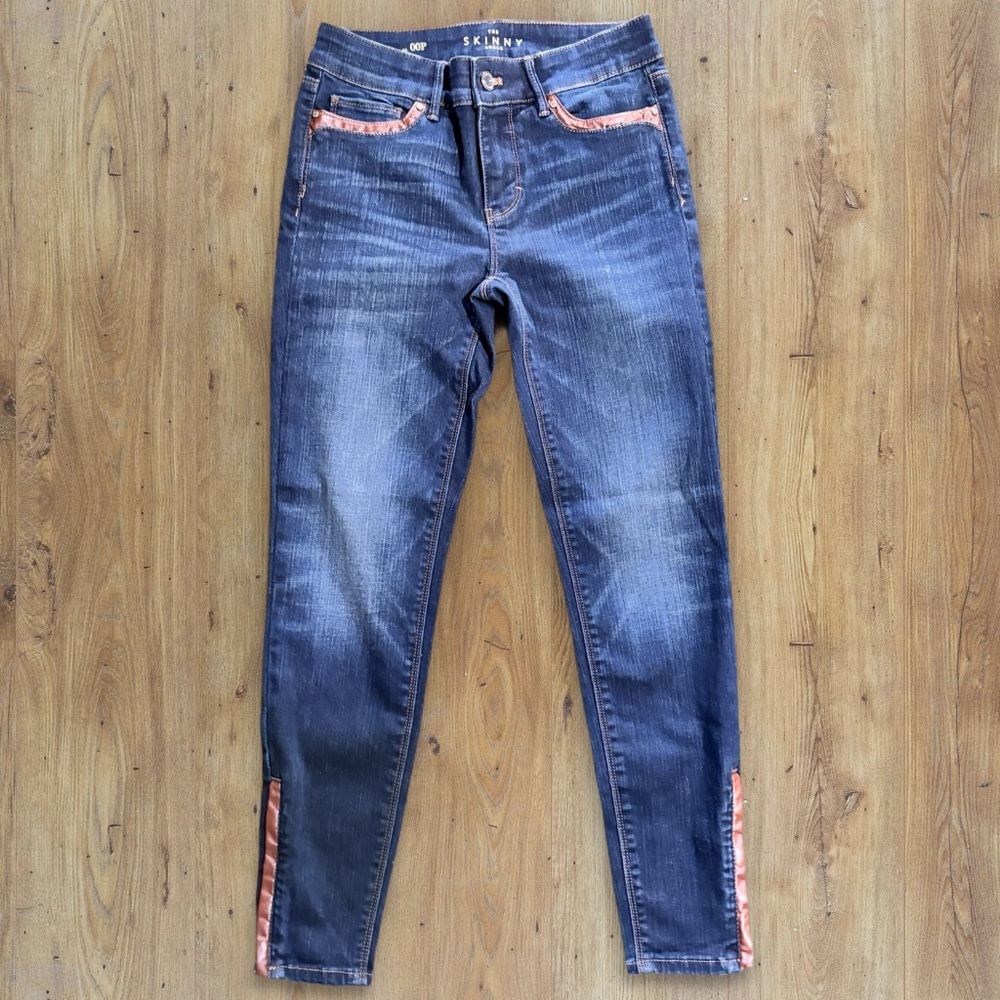 White House Black Market The Skinny Ankle Jeans with Faux Leather Detail 00 P